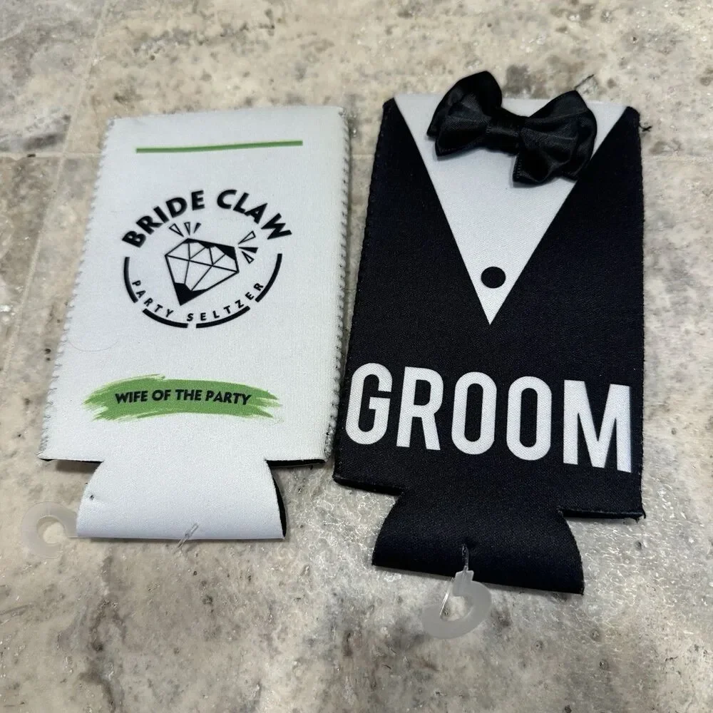 Bride Claw White Skinny Can Koozie And Groom Tuxedo Koozie Wedding‎